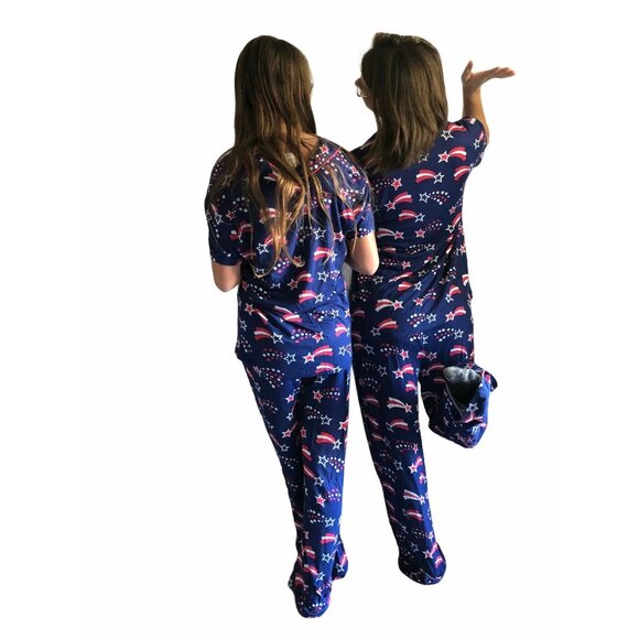 Pajamas Patriotic Stars Stripes Womens S Nite Nite Munki Munki PJs Short Sleeves - Picture 2 of 5
